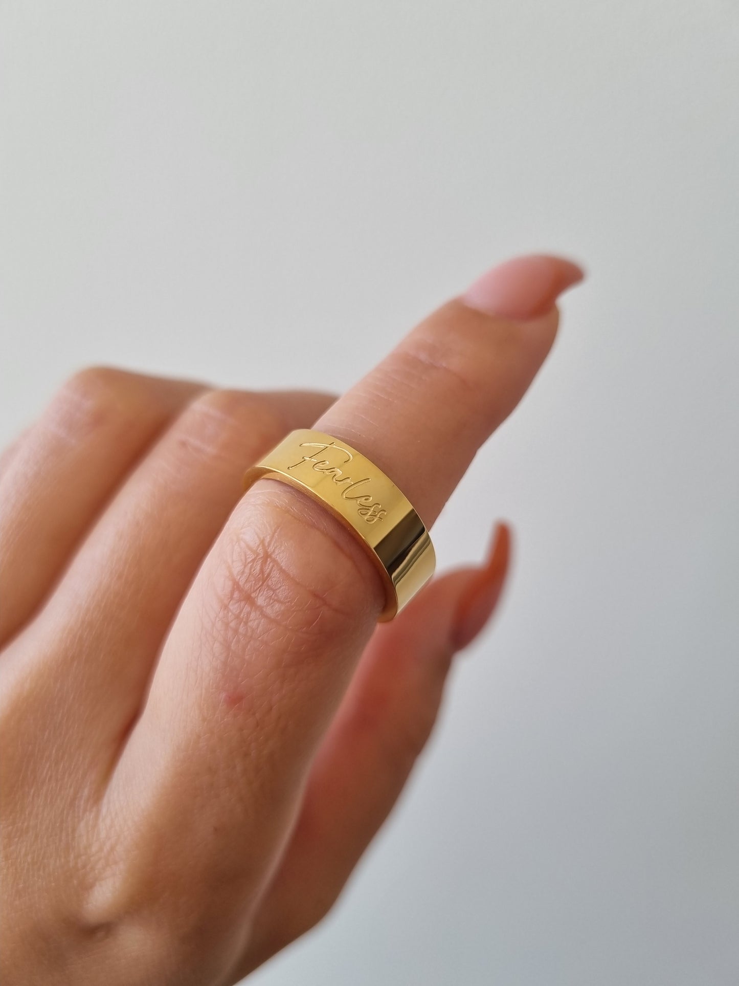 18k gold plated engraved thick band ring